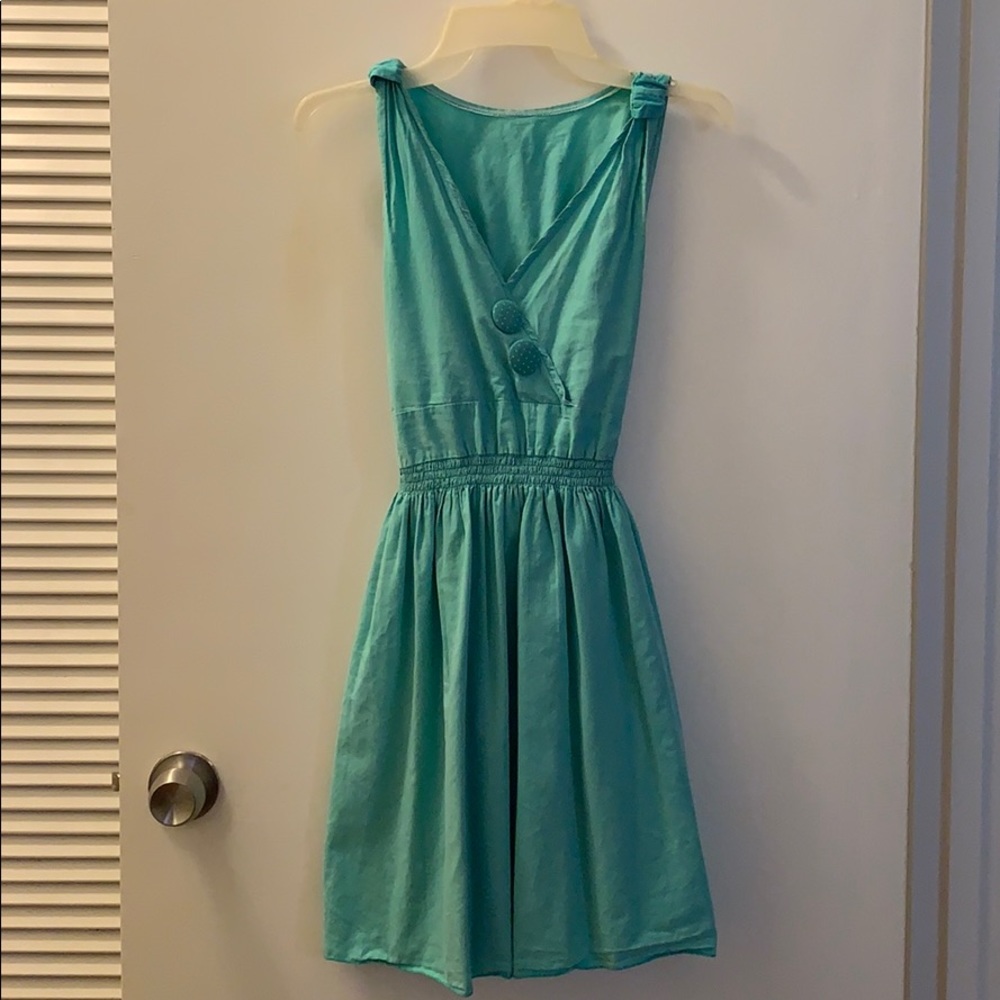 Teal Green Summer Dress with Cute Polkadot Buttons